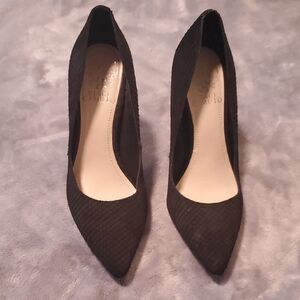 Vince Camuto Textured Suede Black Heels